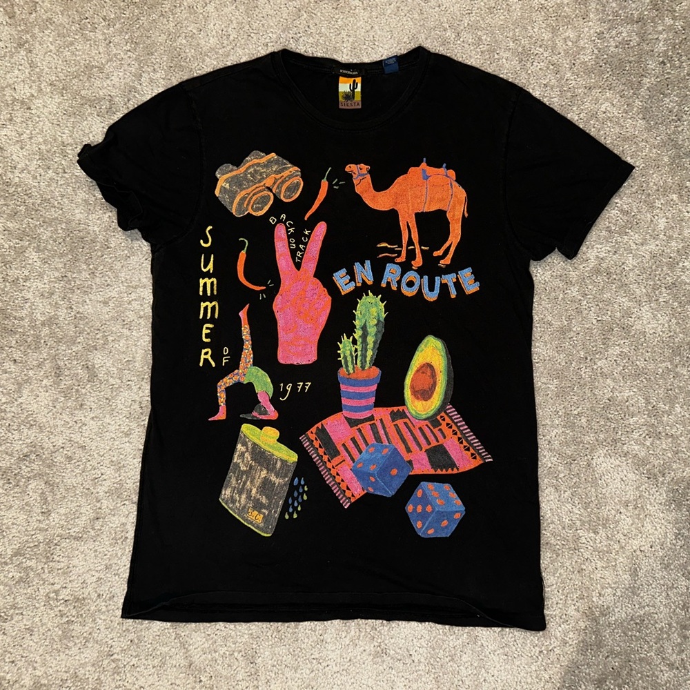 Scotch & Soda Black Graphic Mens T-Shirt